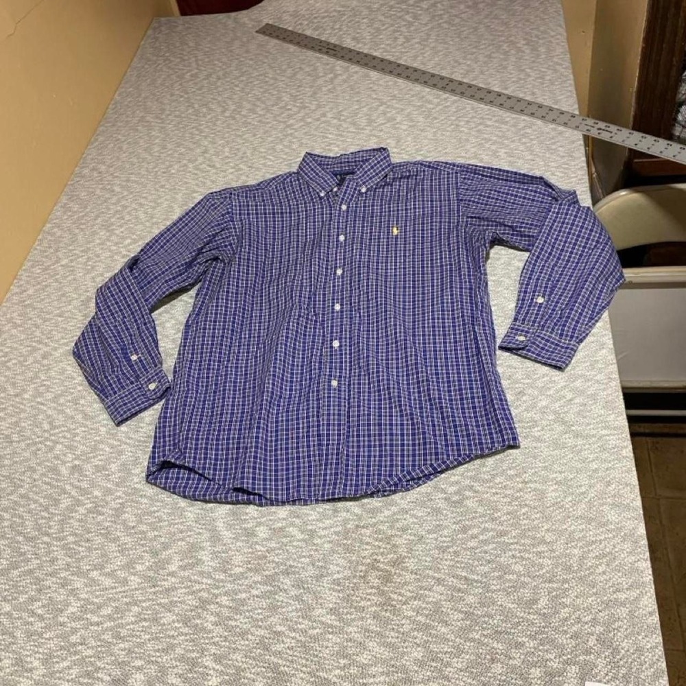 Ralph Lauren blue and white checkered cotton button-up shirt men L. SKU-B239